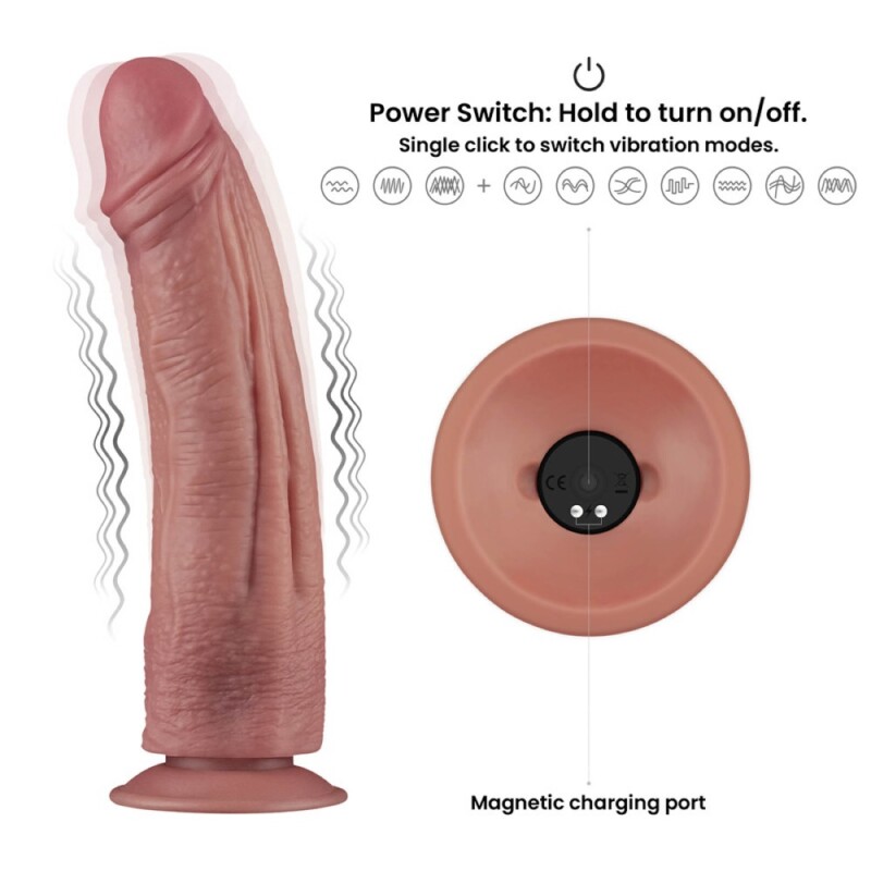 Вібратор-гігант із подвійною щільністю Lovetoy Dual Density Power Cock на присосці, бежевий, 26.7 х 6 см - Зображення 2