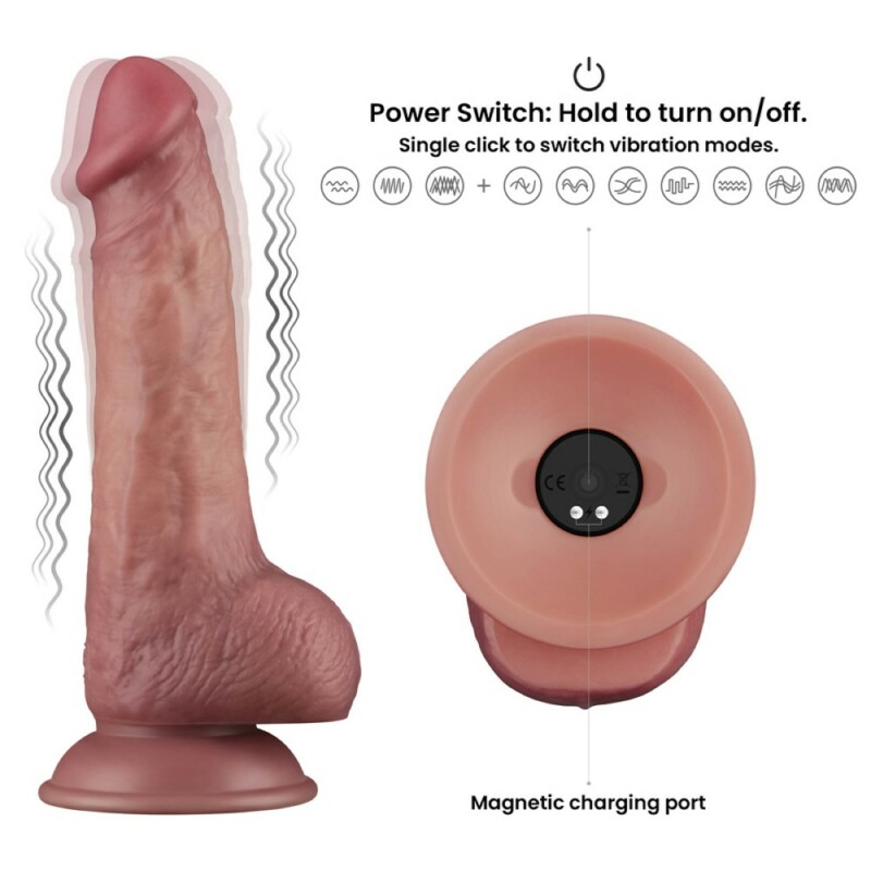 Вібратор із подвійною щільністю Lovetoy Dual Density Power Cock на присосці, бежевий, 21.5 х 4.5 см - Изображение 2