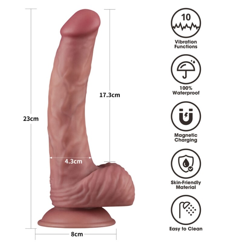 Вібратор із подвійною щільністю Lovetoy Dual Density Power Cock на присосці, бежевий, 22.8 х 4 см - Зображення 3