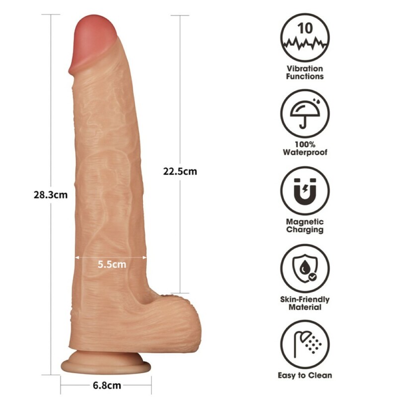 Вібратор-гігант реалістичний Lovetoy Power Basics Cock на присосці, бежевий, 28.3 х 5.5 см - Изображение 3