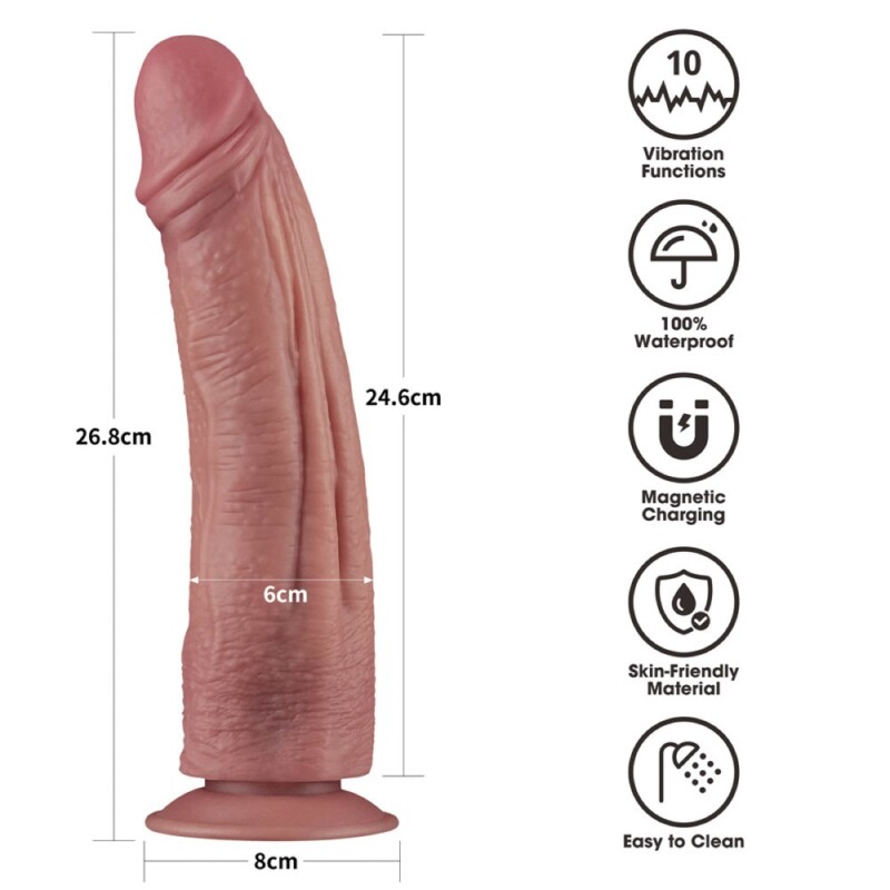 Вібратор-гігант із подвійною щільністю Lovetoy Dual Density Power Cock на присосці, бежевий, 26.7 х 6 см - Зображення 3