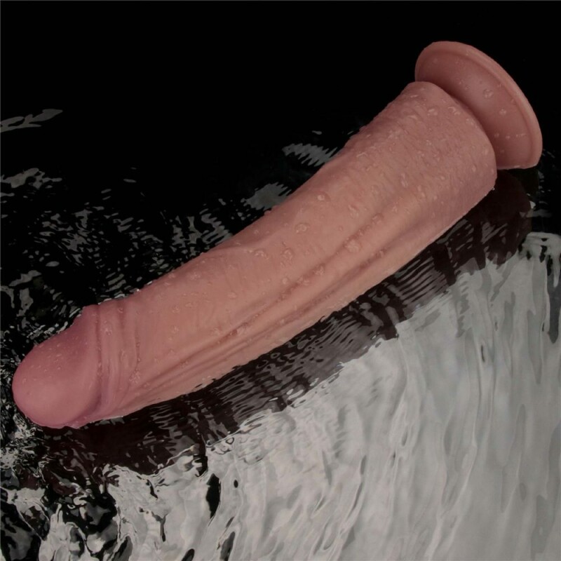 Вібратор-гігант із подвійною щільністю Lovetoy Dual Density Power Cock на присосці, бежевий, 26.7 х 6 см - Зображення 4