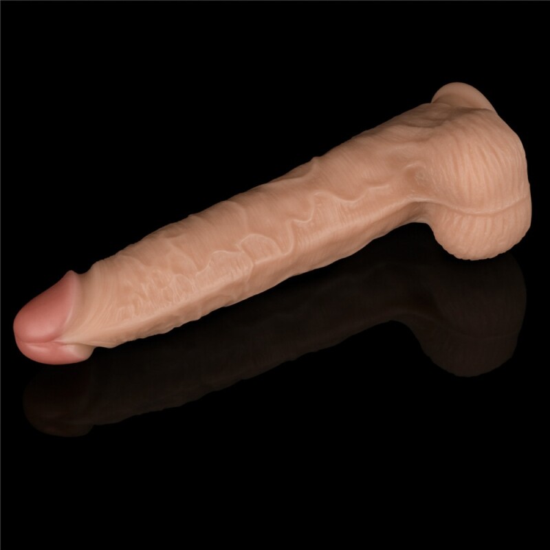 Вібратор-гігант реалістичний Lovetoy Power Basics Cock на присосці, бежевий, 28.3 х 5.5 см - Изображение 9