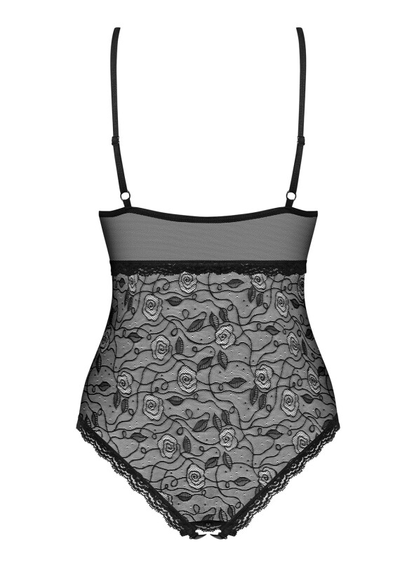 Сексуальний боді Obsessive 818-TED-1, S/M, з візерунком, з інтимним вирізом, чорний - Зображення 3