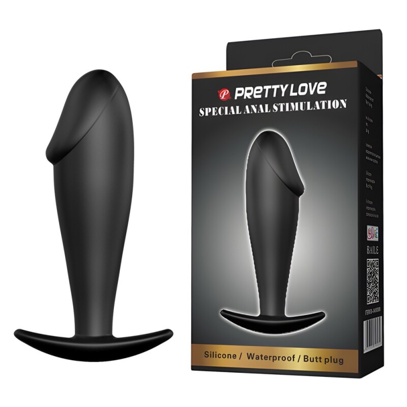 Анальна пробка Pretty Love з обмежувачем, чорна, 10 х 3 см
