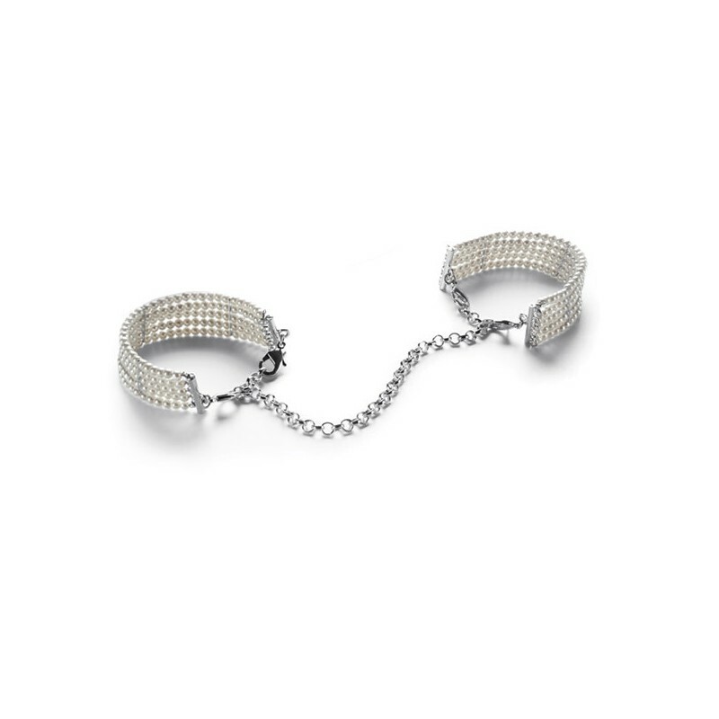 Браслети-наручники Bijoux Indiscrets з перлами, білі