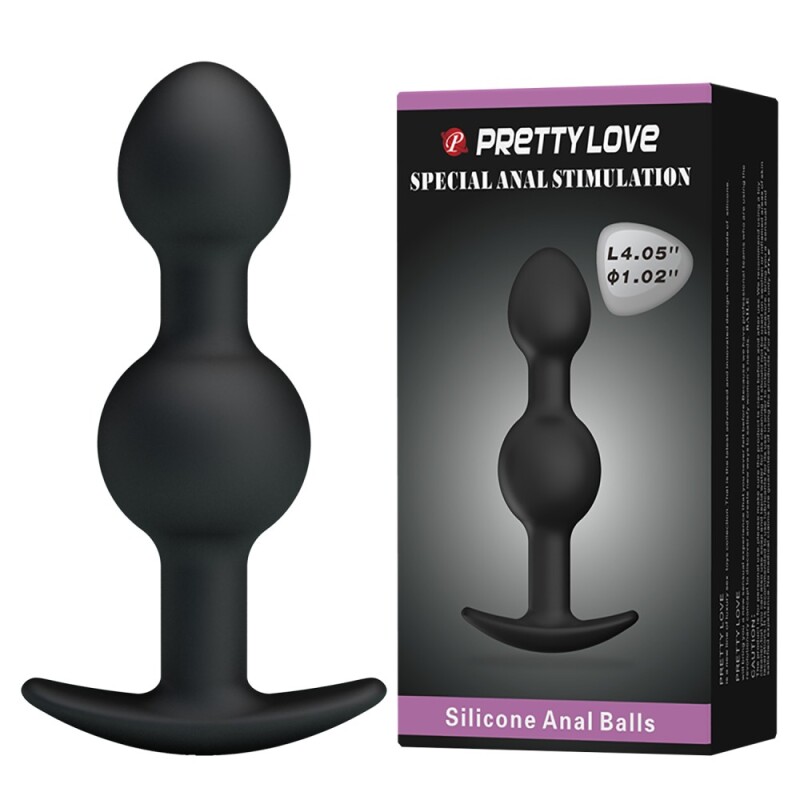 Анальна пробка Pretty Love з двома кульками, чорна, 10.4 х 2.2-2.6 см