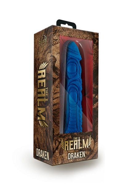 Насадка для страпона Blush Realm Draken рельєфна, синя 19.9 х 5 см - Зображення 3
