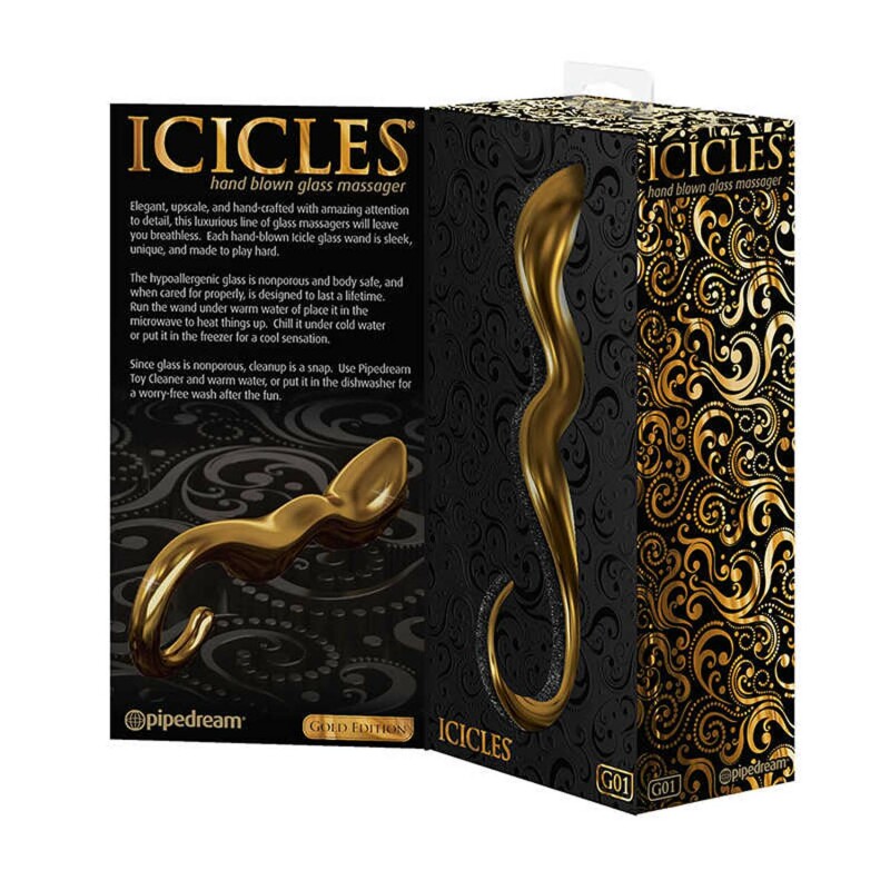 Масажер простати Pipedream Icicles скляний, золотий, 17.8 х 3.2 см - Зображення 4