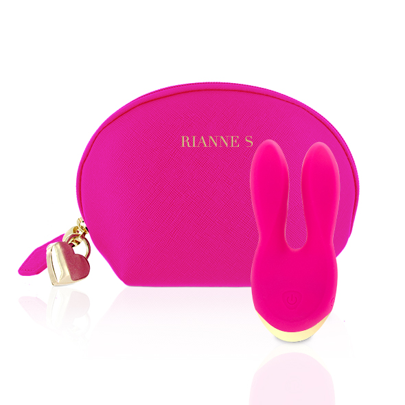 Вібратор з вушками Rianne S Bunny Bliss в сумочці, для клітора, рожевий, 11 х 5 см