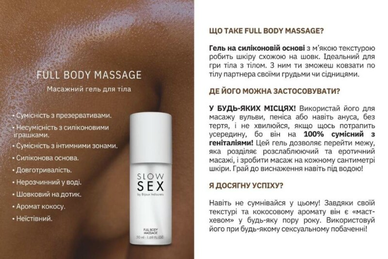Гель для масажу всього тіла на силіконовій основі FULL BODY MASSAGE Slow Sex by Bijoux Indiscrets, 50 мл - Изображение 3
