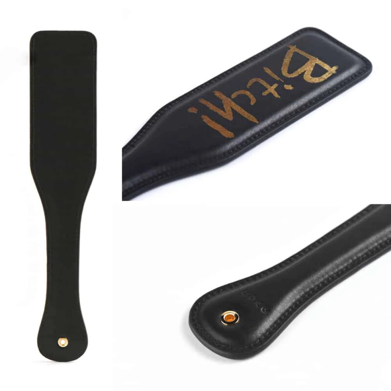 Паддл Bitch! UPKO Leather Spanking Paddle італійська шкіра, чорний - Зображення 6