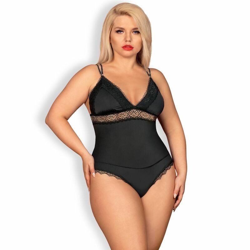 Еротичне боді з атласу з елементами мережива і відкритою спиною Lolitte teddy black XXL - Зображення 5