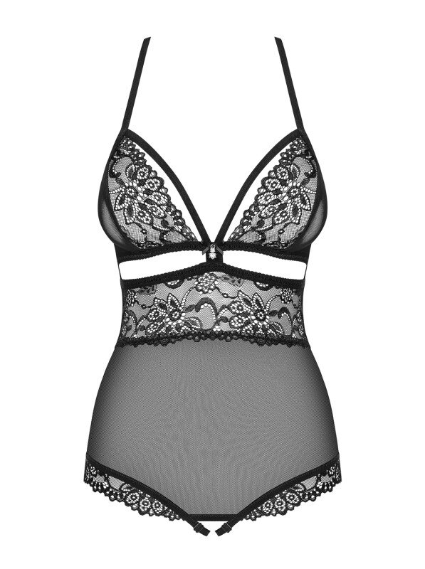 Сексуальное боди из кружева с украшением в области бюста teddy opencrotch black S/M - Зображення 7