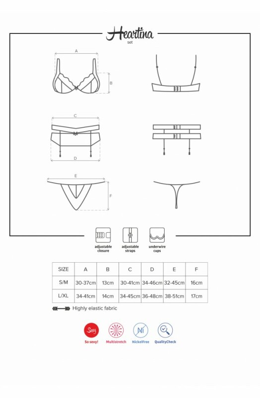 Комплект сексуальний Obsessive Heartina, L/XL, мереживний, червоний - Изображение 4