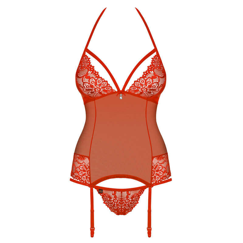 Еротичний корсет зі шнурівкою і пажами для панчіх corset & thong red L / XL - Зображення 6