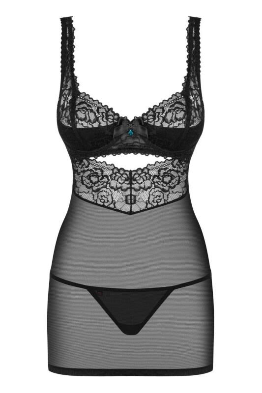 Елегантна облягаюча чорна сорочка з мереживним ліфом L/XL - Изображение 8