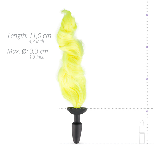 Анальна пробка з хвостом Silicone Butt Plug With Tail, 3.3 х 11 х 55 см, жовта - Изображение 2