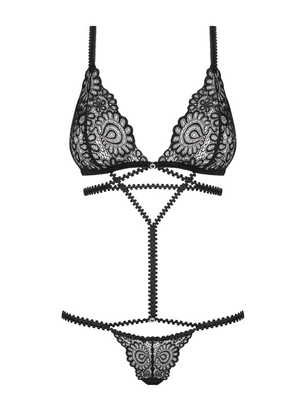 Боді напівпрозоре Obsessive Mixty з мереживом, чорне, L-XL - Изображение 6