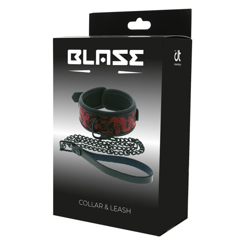 Нашийник з повідцем Dream Toys Blaze з вишивкою червоного кольору, чорний, 4.8 см - Зображення 1