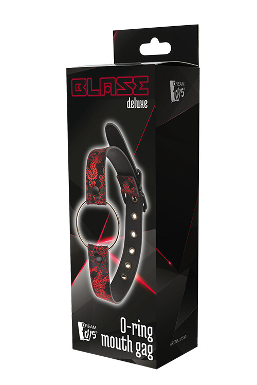 Кляп-кільце Dream Toys Blaze на ремінці з червоною вишивкою, чорний, 5 см - Изображение 1