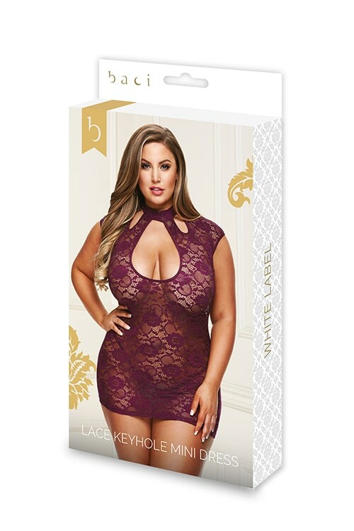 Сексуальна сукня Baci Lingerie, L/XL, мереживна з глибоким декольте та відкритою спиною, фіолетове - Изображение 4