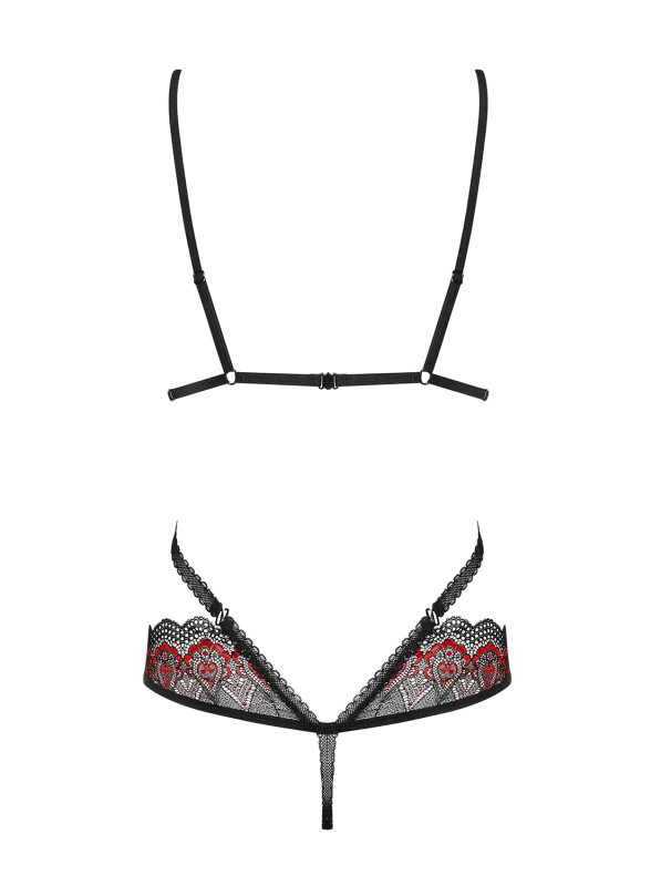 Боді Obsessive Megies мереживне, червоно-чорне, L-XL - Изображение 5