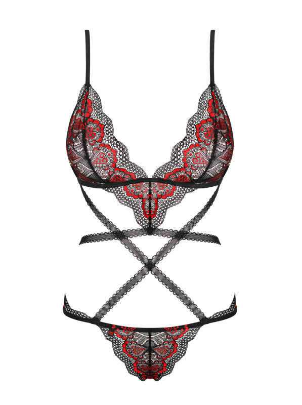 Боді Obsessive Megies мереживне, червоно-чорне, L-XL - Изображение 4
