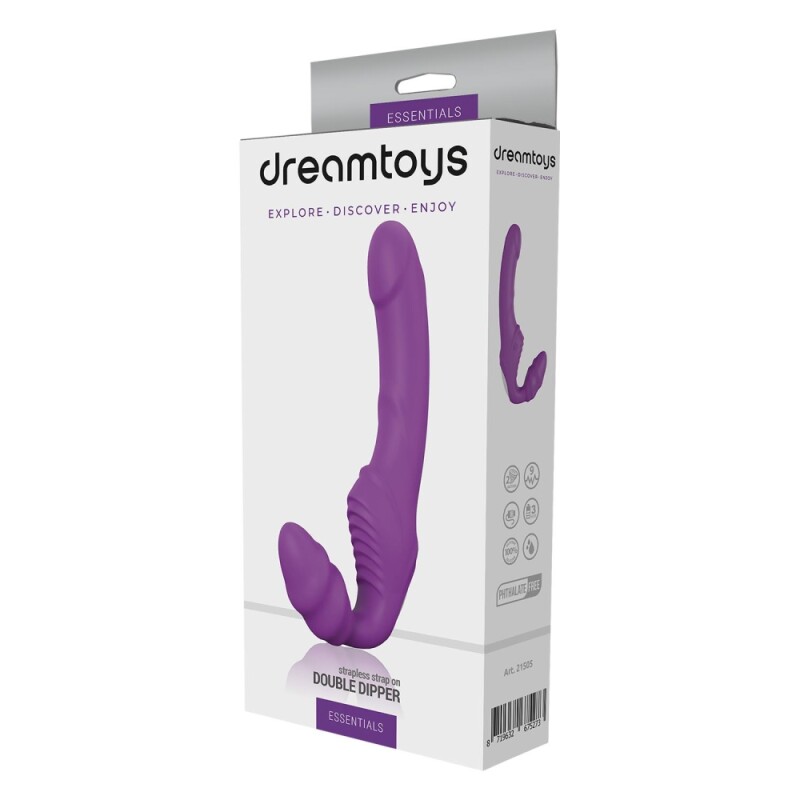 Безремінний вібрострапон Dream Toys Double Dipper фіолетовий, 22 х 3.6 см - Изображение 1