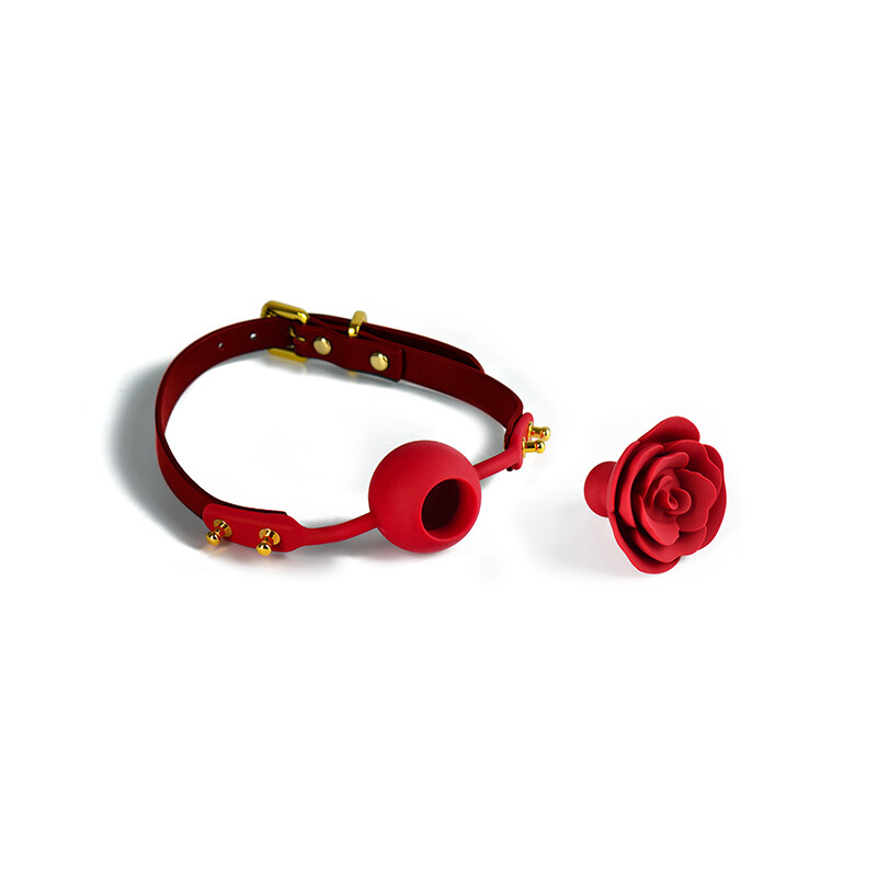 Кляп троянда з силікону та італійської шкіри Rose Ball Gag UPKO червоний - Зображення 3