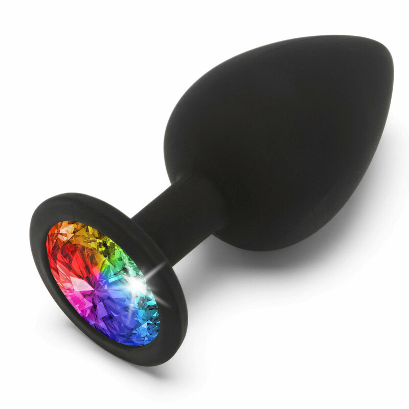 Анальна пробка ToyJoy, L, Rainbow Booty Jewel із каменем, чорна, 9 х 4.5 см - Зображення 2