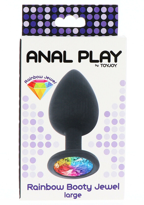 Анальна пробка ToyJoy, L, Rainbow Booty Jewel із каменем, чорна, 9 х 4.5 см