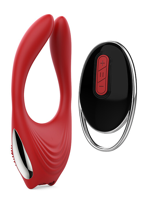 Вібратор для пар Dream Toys Red Revolution з пультом, червоний, 12 х 5.3 см