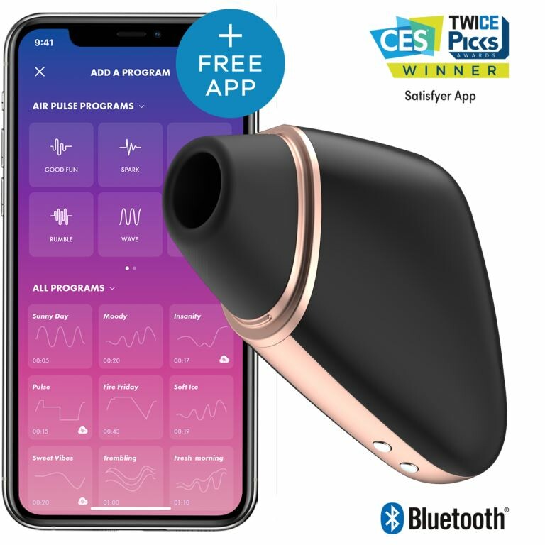 Вакуумний стимулятор з вібрацією Satisfyer Love Triangle з додатком, чорний, 8.7 х 6.7 см