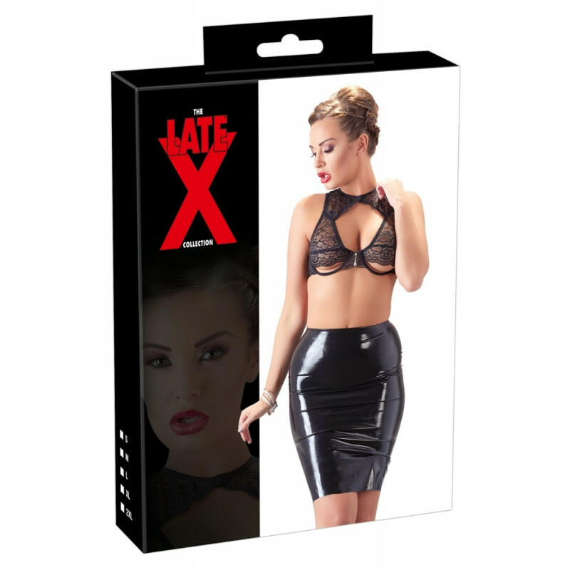 Спідниця LateX з латексу із завищеною талією, до коліна, чорна, розмір L - Зображення 3