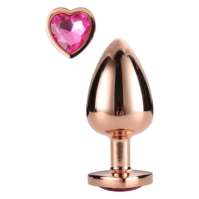 Анальна пробка Dream Toys з рожевим каменем у формі серця, золота, 7.1 х 2.7 см