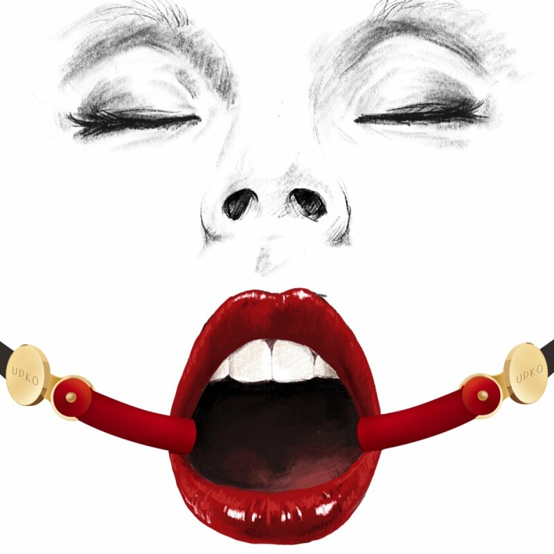 Кляп з силікону невидимий UPKO Invisible mouth Gag з ремінцем з італійскої шкіри, червоний з чорним