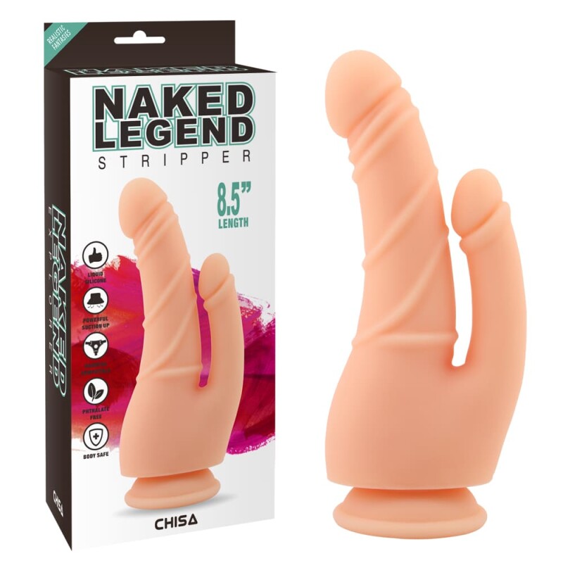 Фалоімітатор реалістичний подвійний Chisa Naked Legend, на присосці, бежевий, 21.5 х 4.3 см