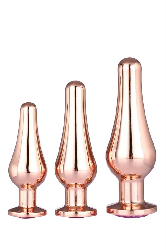 Набір анальних пробок Dream Toys Gleaming Love з рожевими каменями, золотий, 3 шт - Зображення 1