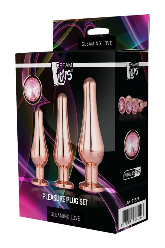 Набір анальних пробок Dream Toys Gleaming Love з рожевими каменями, золотий, 3 шт - Зображення 2
