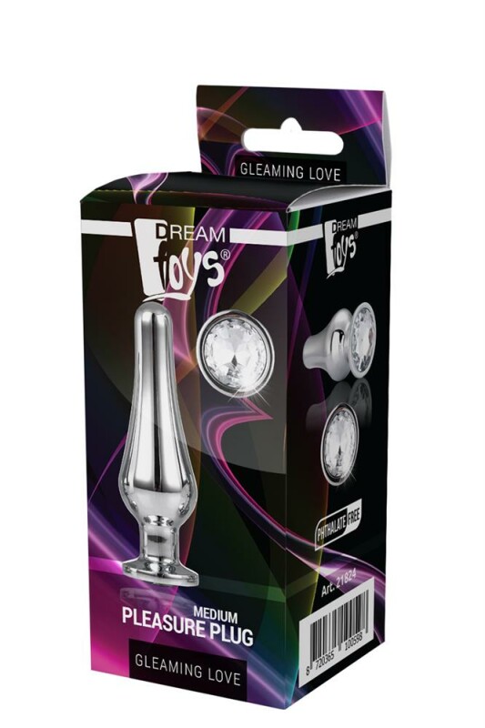 Анальна пробка конічної форми, M, Dream Toys з прозорим стразом, срібна, 3.4 см х 11 см - Изображение 5