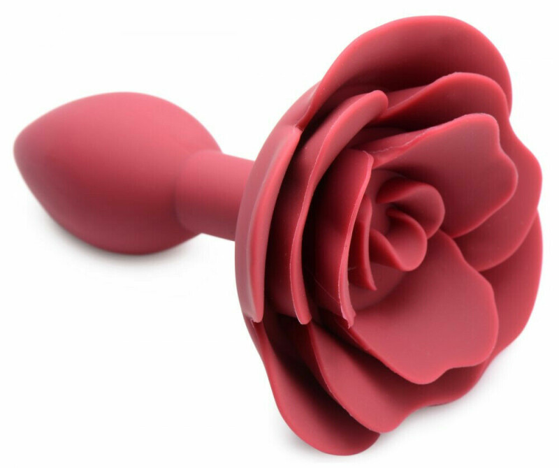 Анальна пробка силіконова Booty Bloom Anal Plug з трояндою, червона,  10.6 см х 2.7 см
