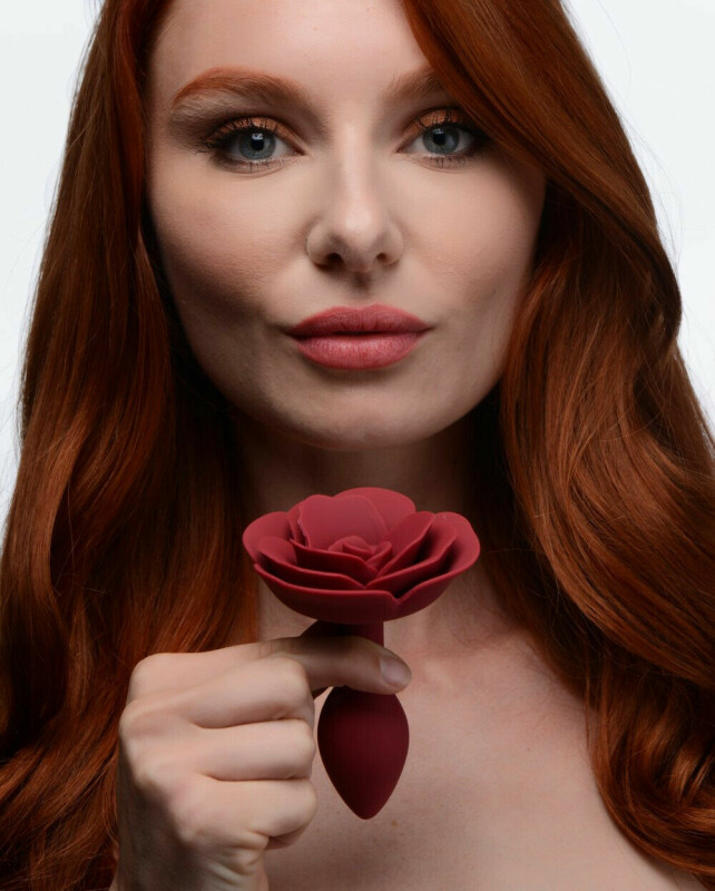 Анальна пробка силіконова Booty Bloom Anal Plug з трояндою, червона, 10.6 см х 2.7 см - Изображение 2