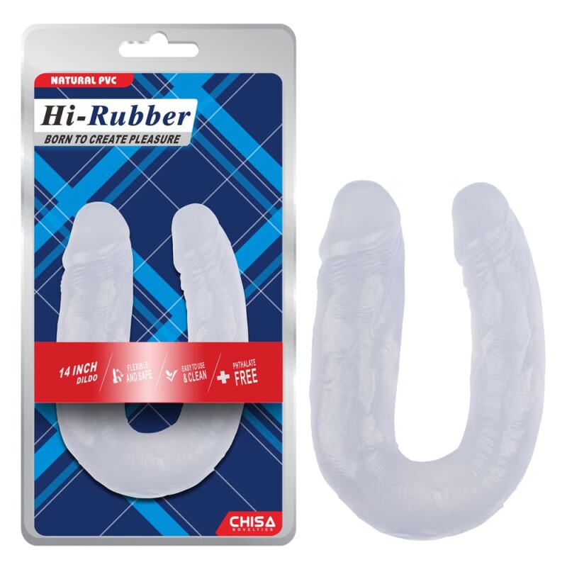 Фалоімітатор двосторонній Chisa Hi-Rubber, прозорий, 18 х 4 см/17 х 3.5 см