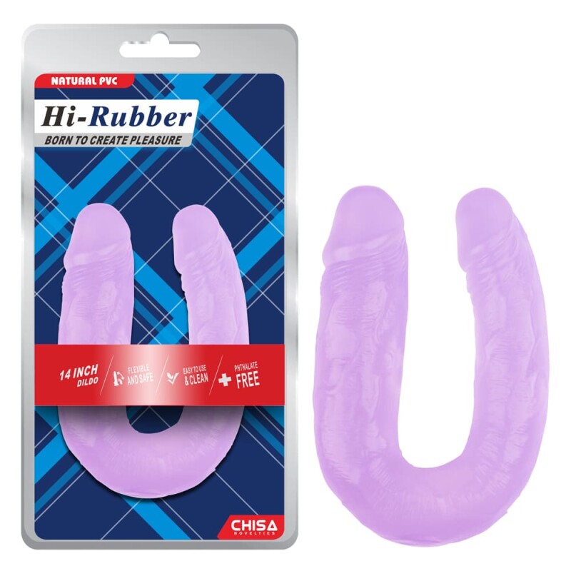 Фалоімітатор двосторонній Chisa Hi-Rubber, фіолетовий, 18 х 4/17 х 3.5 см