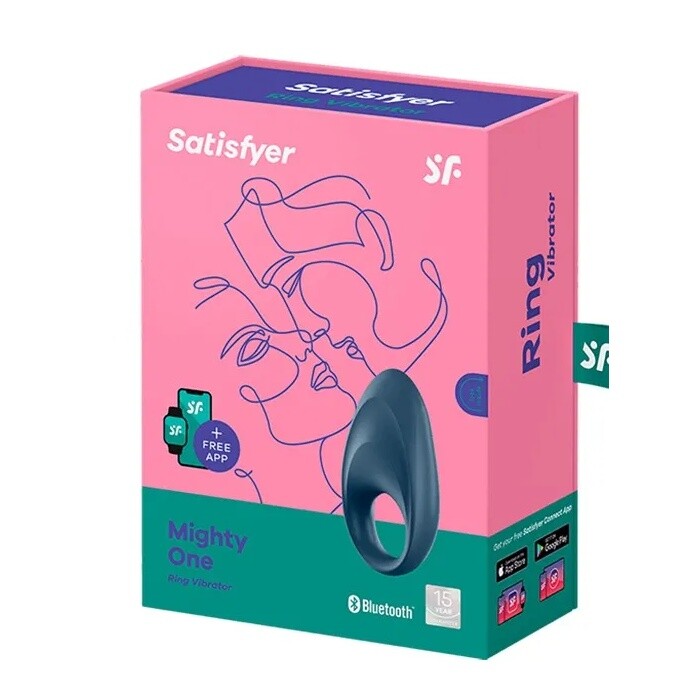 Ерекційне віброкільце Satisfyer Mighty One з додатком, синє, 9 х 4.9 см - Зображення 1