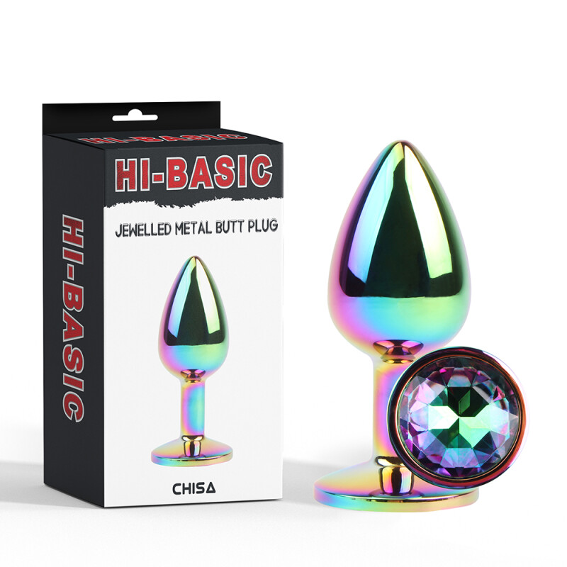 Анальна пробка Chisa, S, з кристалом, райдужна, 7,1 × 2,7 см