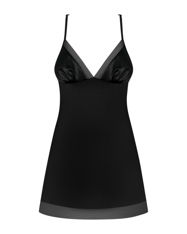 Сорочка атласна Obsessive Alifini з декоративними крилами, чорна, L/XL - Изображение 5