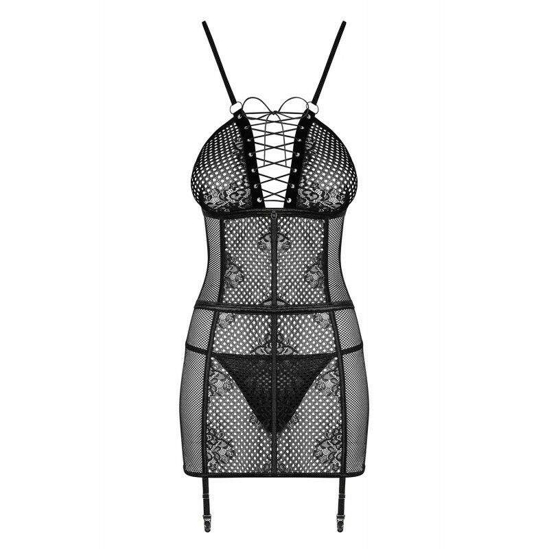 Сорочка в сітку Obsessive Basitta, L/XL, зі шнурівкою, чорна - Зображення 7
