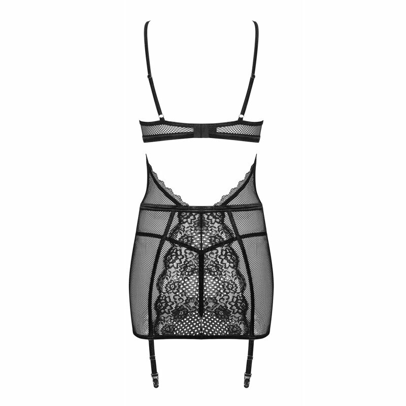 Сорочка в сітку Obsessive Basitta, L/XL, зі шнурівкою, чорна - Зображення 8